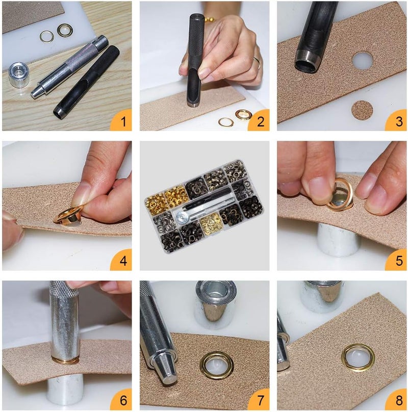 INNETOC 400 Sets 4 Color Brass Grommet Eyelets Kit Tool 6mm 1/4" Inside Diameter with Setting Tool Canvas Clothes Leather Self Backing Tool - Image 5